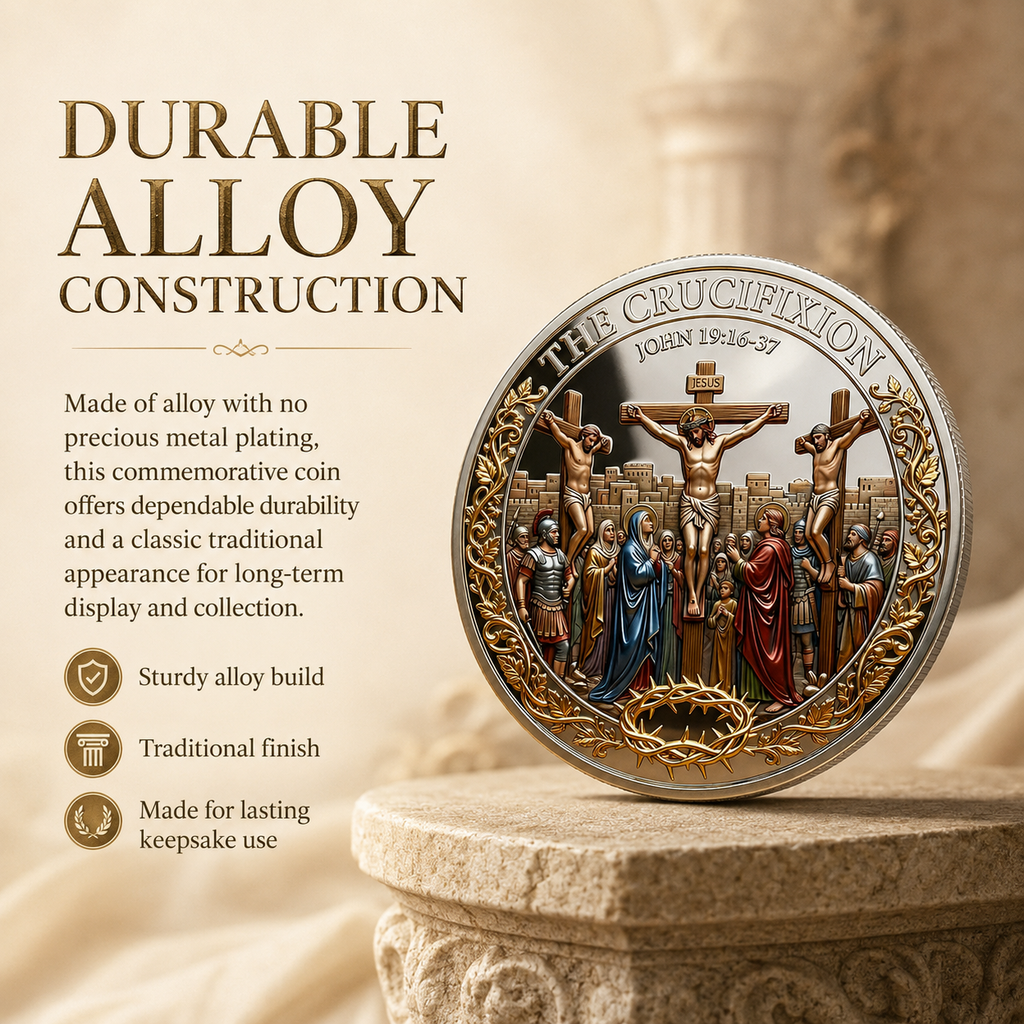 ✝️ Cross & Resurrection Memorial Coin – Alloy Relief Keepsake for Faith and Remembrance