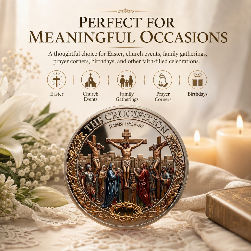 ✝️ Cross & Resurrection Memorial Coin – Alloy Relief Keepsake for Faith and Remembrance