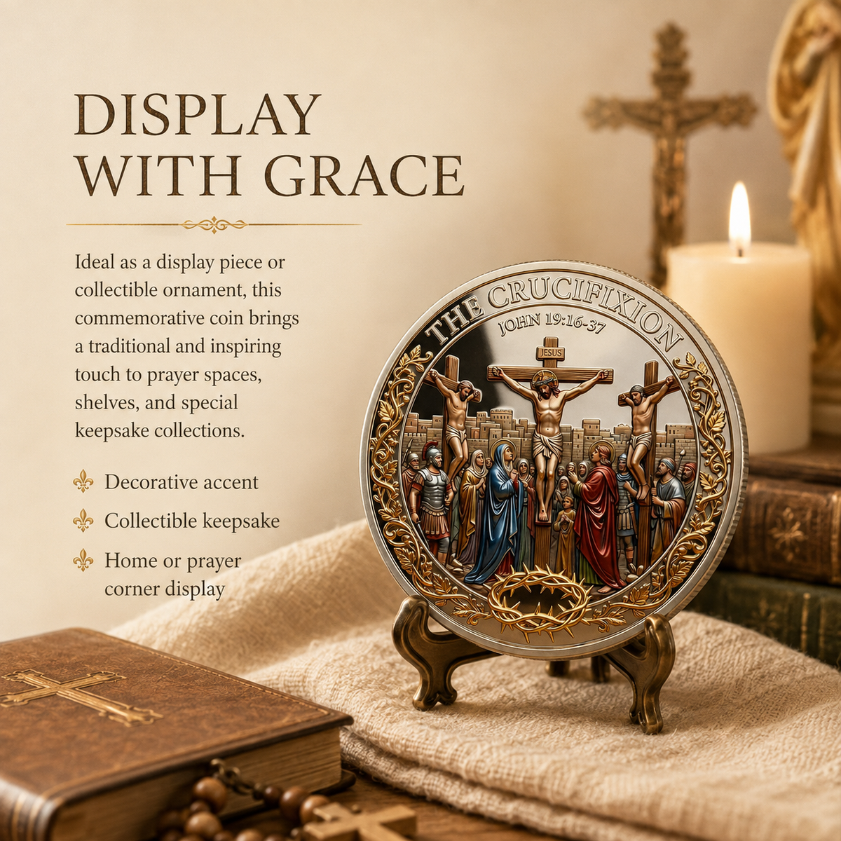 ✝️ Cross & Resurrection Memorial Coin – Alloy Relief Keepsake for Faith and Remembrance