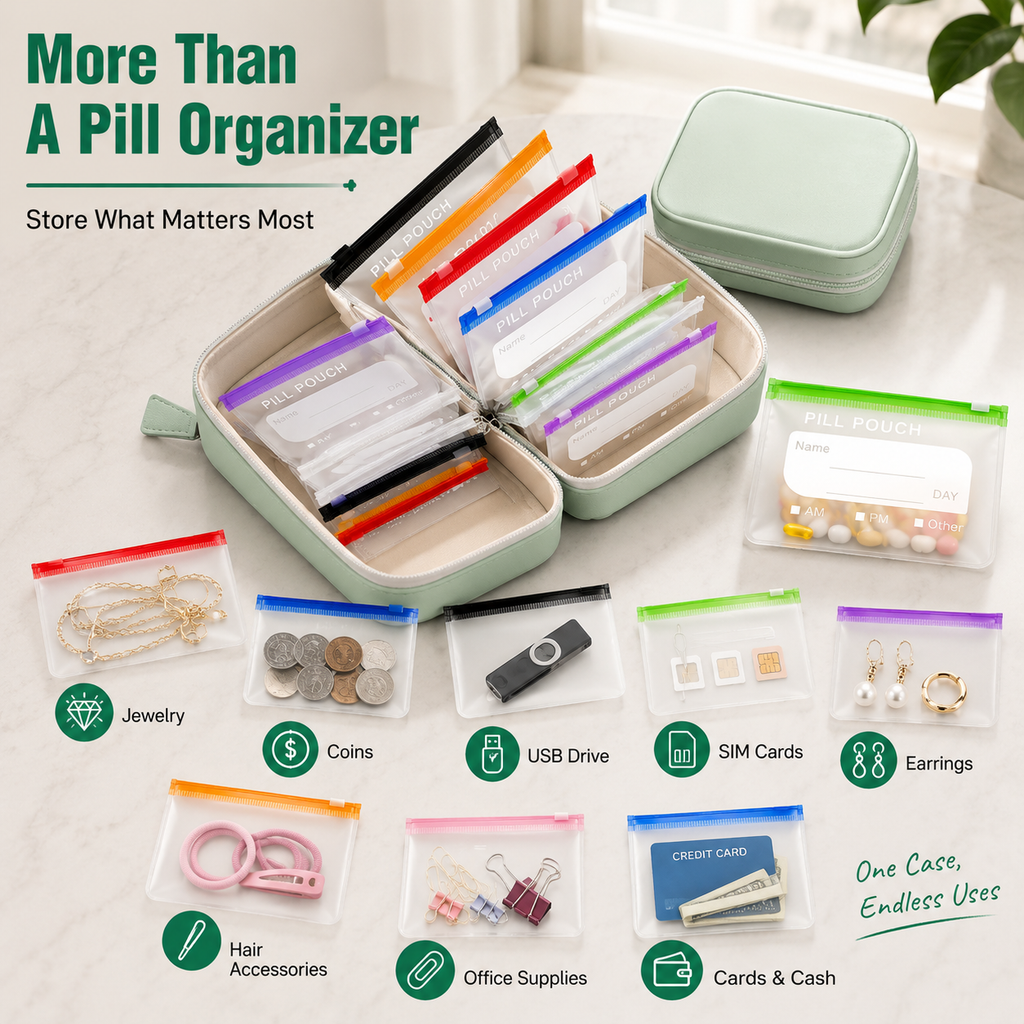 14-Pouch Travel Pill Organizer – Waterproof Case for Medications & Vitamins