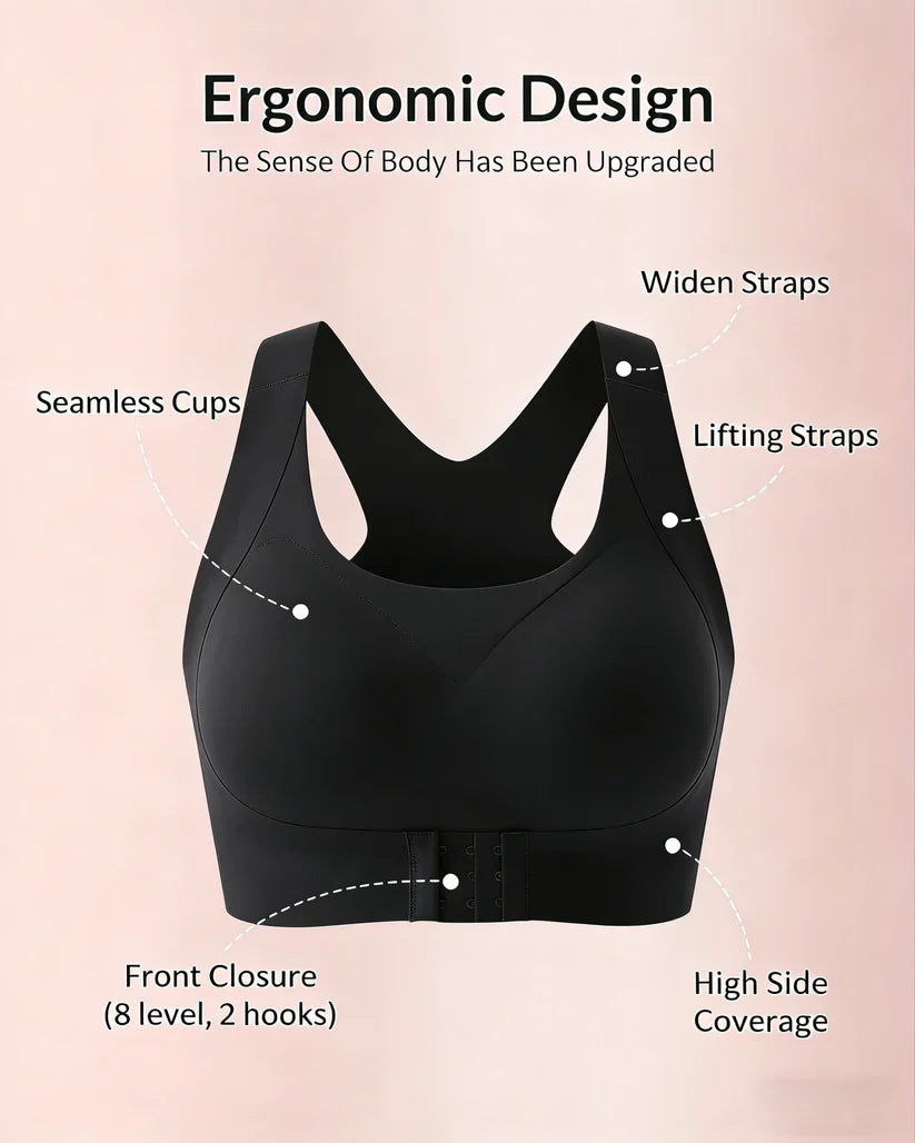 Cross Back Front Closure Wireless Posture Support Bra