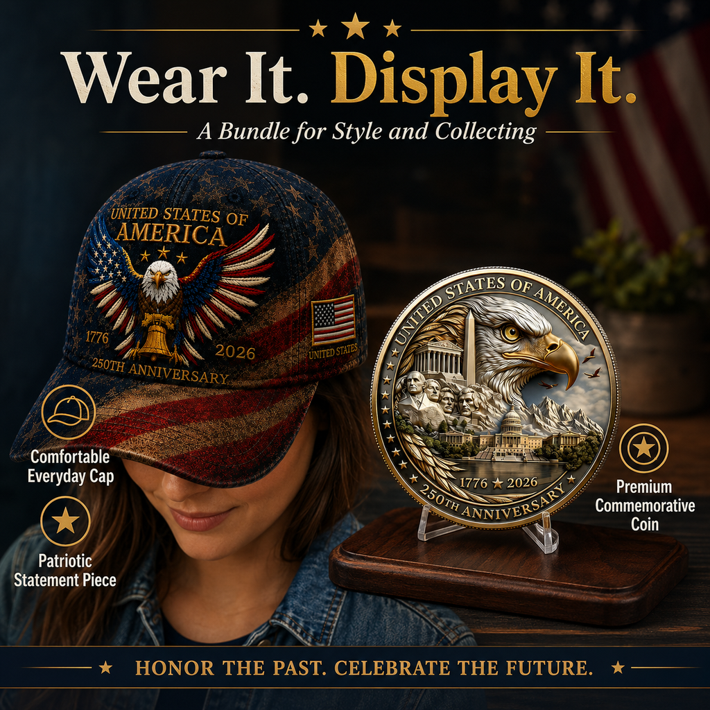 🎉Patriotic 4th of July ❤️ 🇺🇸 USA 250th Anniversary Patriotic Eagle Embroidered Cap 🎁 Free Honor Coin With Every Cap Purchase