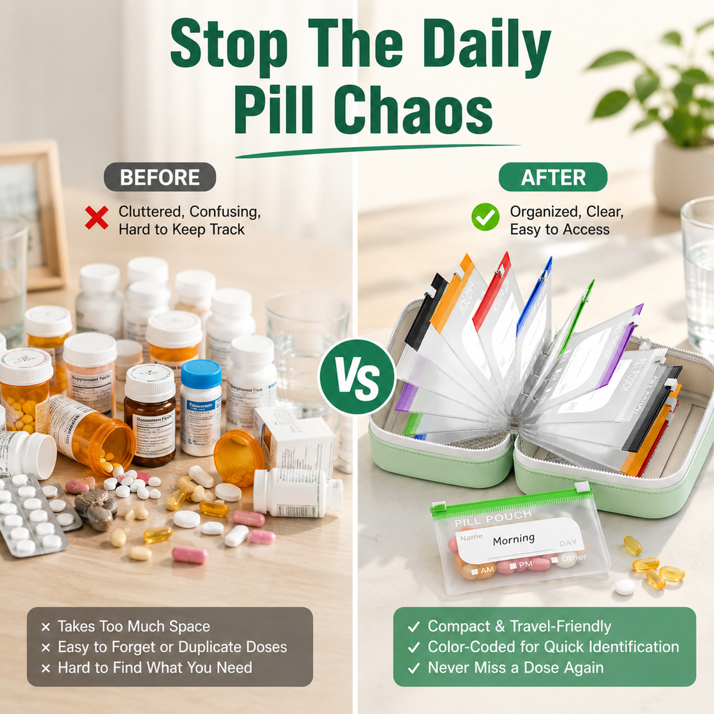 14-Pouch Travel Pill Organizer – Waterproof Case for Medications & Vitamins