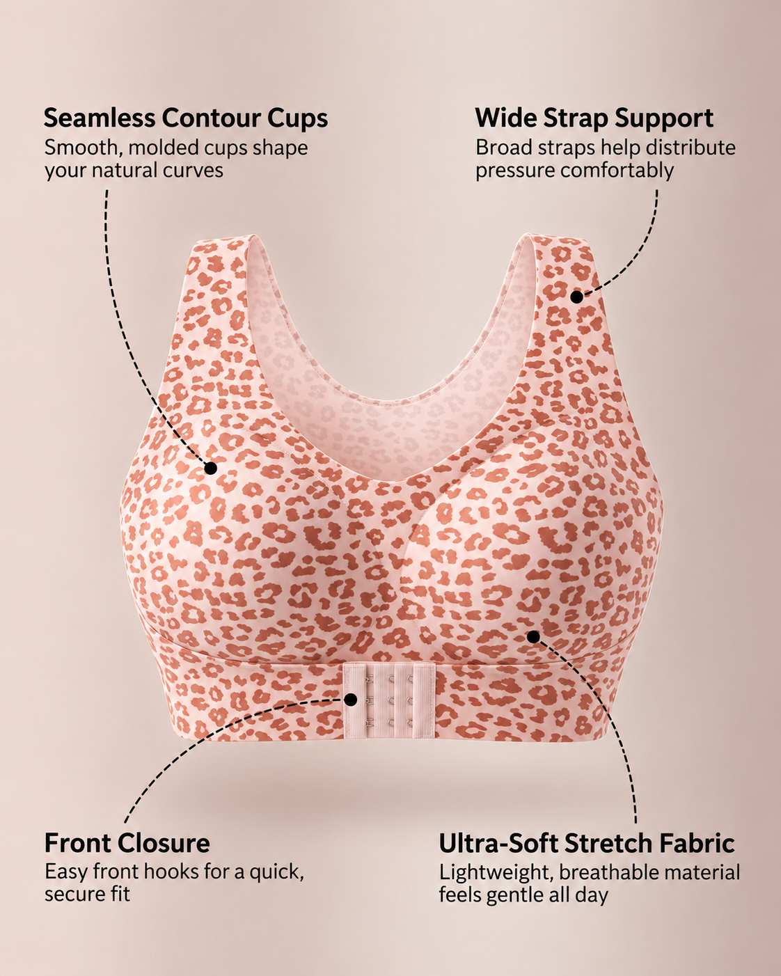 Cross Back Front Closure Wireless Posture Support Bra