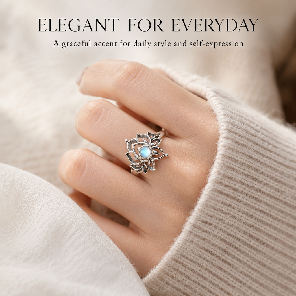 Moonlit Lotus Ring • Vintage Moonstone Lotus Ring