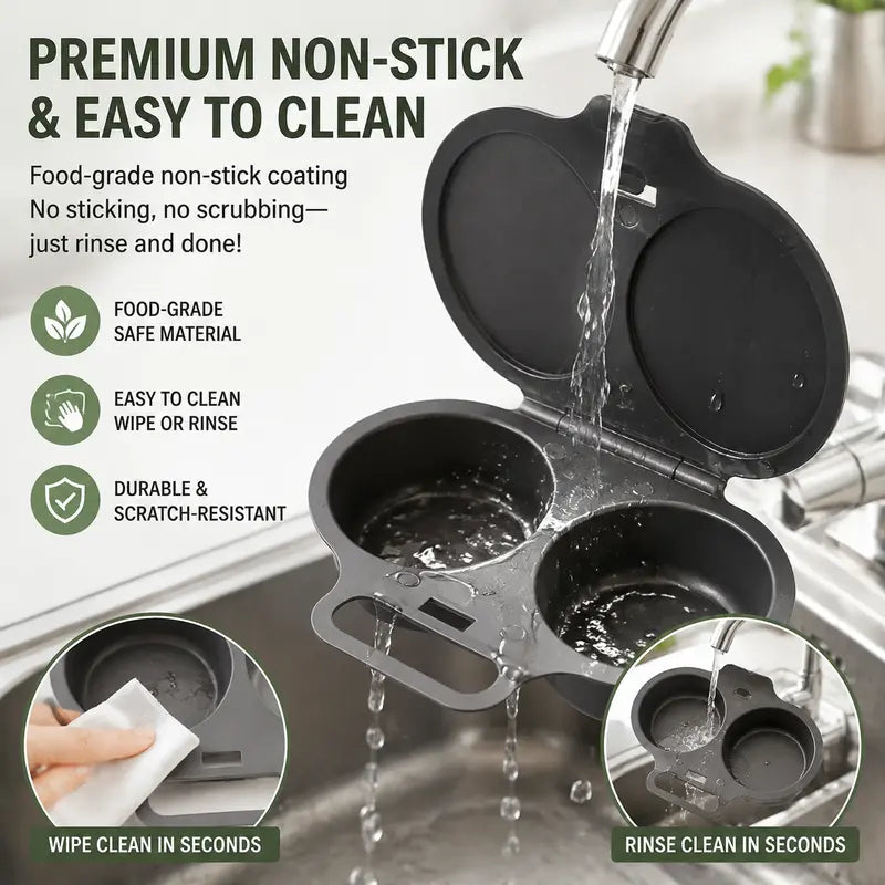 🍳 BUY 1 GET 1 FREE! ✨ Dual Cavity Microwave Egg Poacher – Quick Oil-Free Cooking, Food-Grade PP & Versatile Kitchen Essential 💫