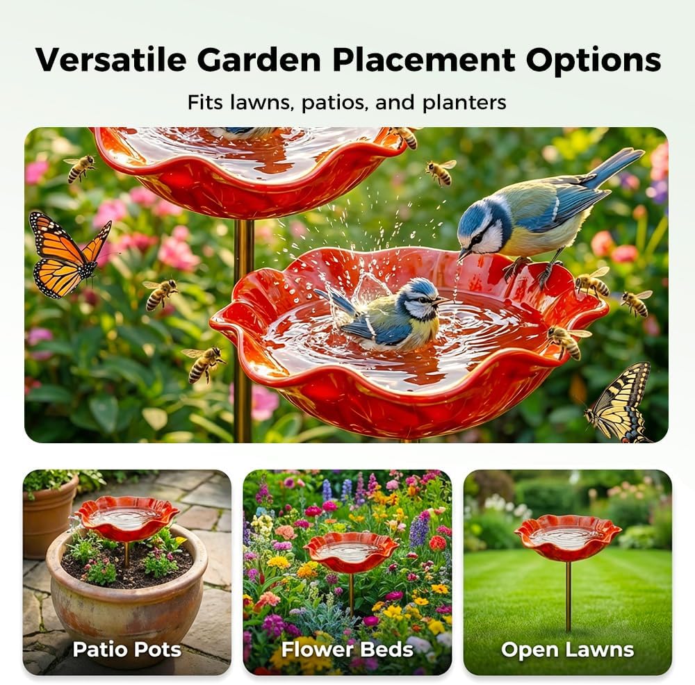 Wravion™ 🌟Last Day Promotion🎁Handmade Metal Flower Garden Stake Bird Bath