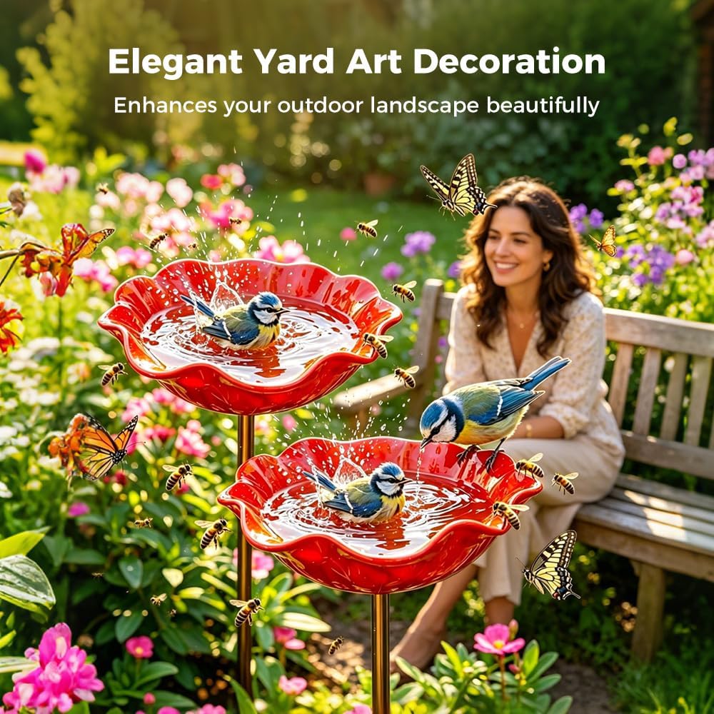 Wravion™ 🌟Last Day Promotion🎁Handmade Metal Flower Garden Stake Bird Bath