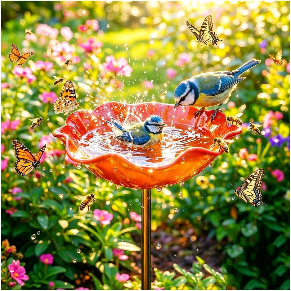 Wravion™ 🌟Last Day Promotion🎁Handmade Metal Flower Garden Stake Bird Bath