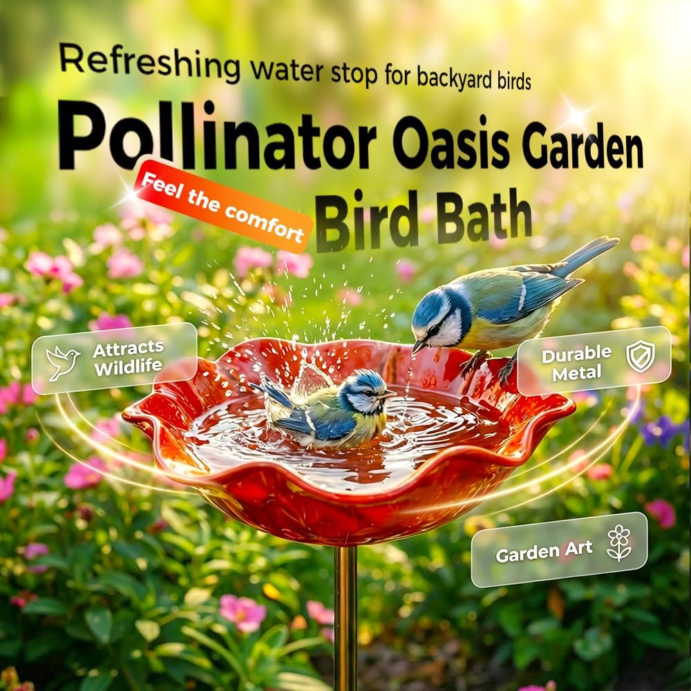 Wravion™ 🌟Last Day Promotion🎁Handmade Metal Flower Garden Stake Bird Bath