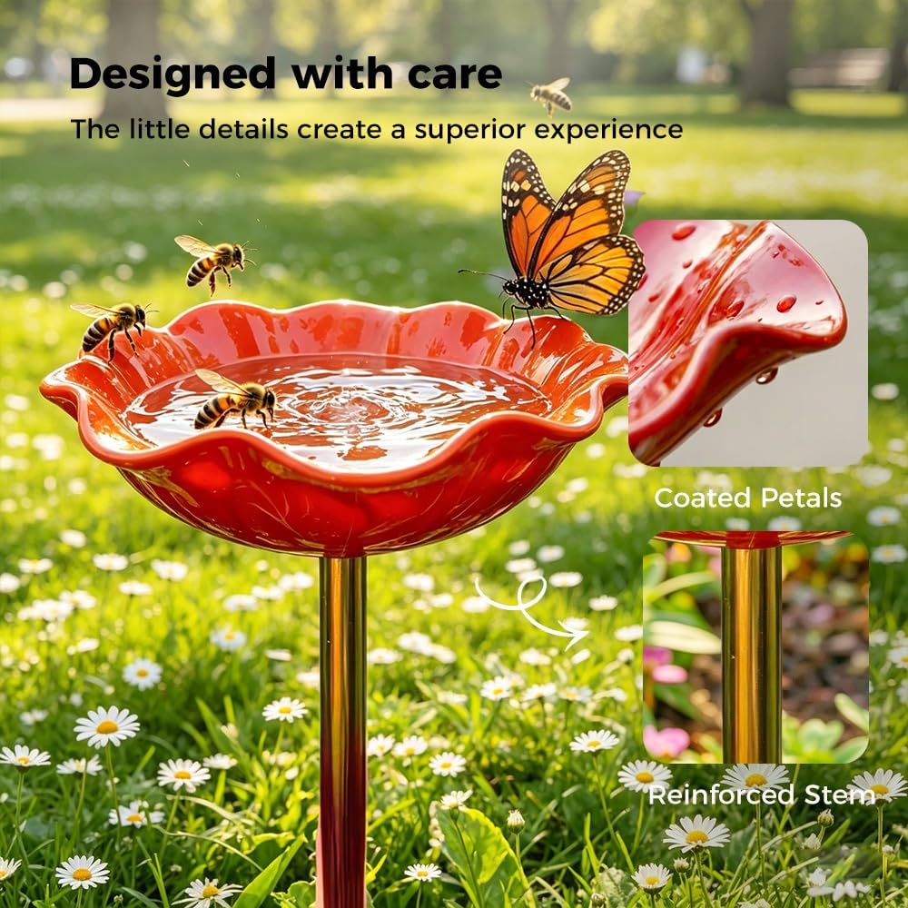 Wravion™ 🌟Last Day Promotion🎁Handmade Metal Flower Garden Stake Bird Bath