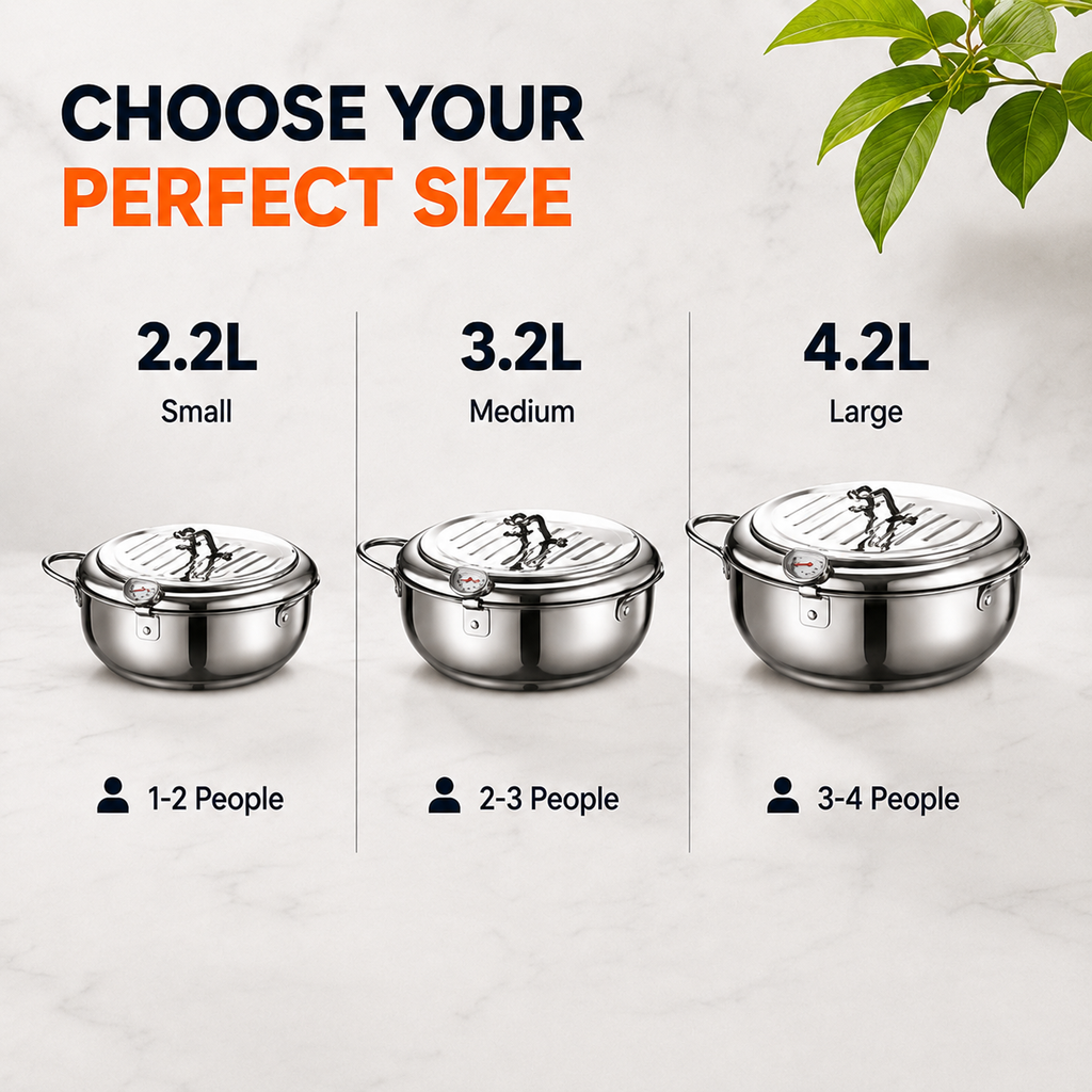 304 Stainless Steel Stovetop Deep Fryer Pot – With Thermometer