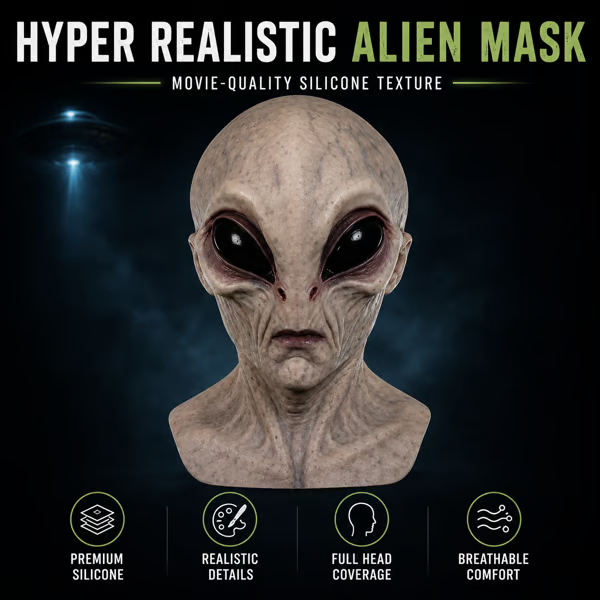 🔥Last Day 50% OFF -Ultra-Realistic Alien Silicone Mask – Adult Halloween Costume & Cosplay Prop