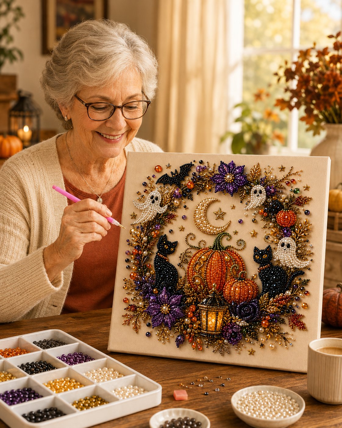 💥 Last Day 50% OFF – 👻 Halloween Pearl Art DIY Kit – Turn Tiny Pearls into Spooky-Cute Magic✨