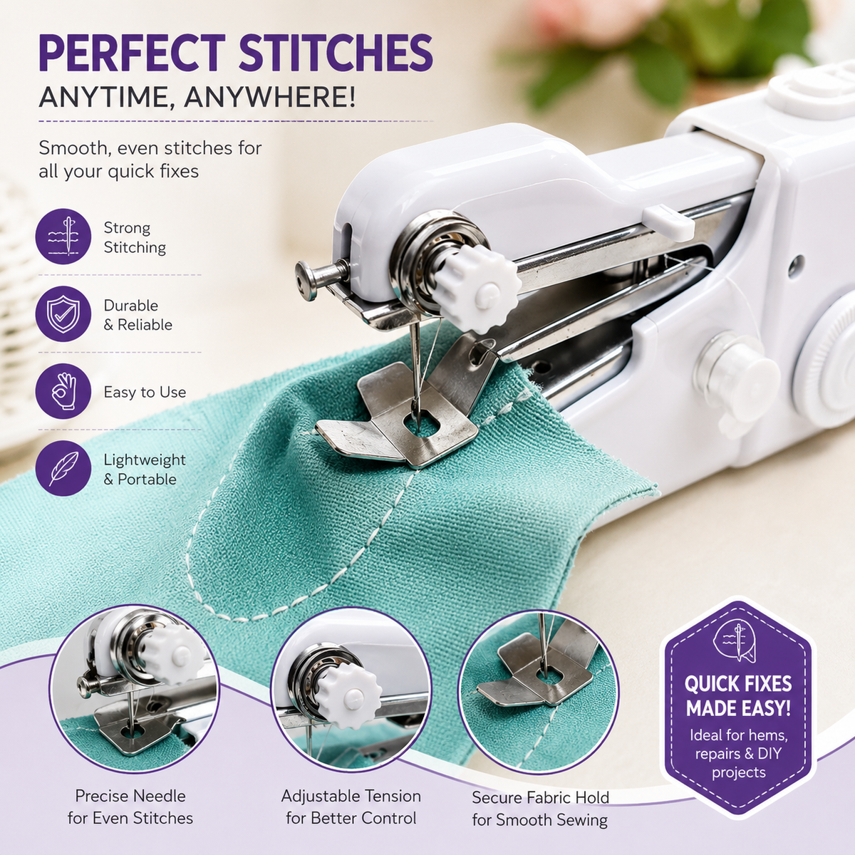 Handy Palm-Size Sewing Machine Kit 🧵✨ (DIY Friendly)🧸
