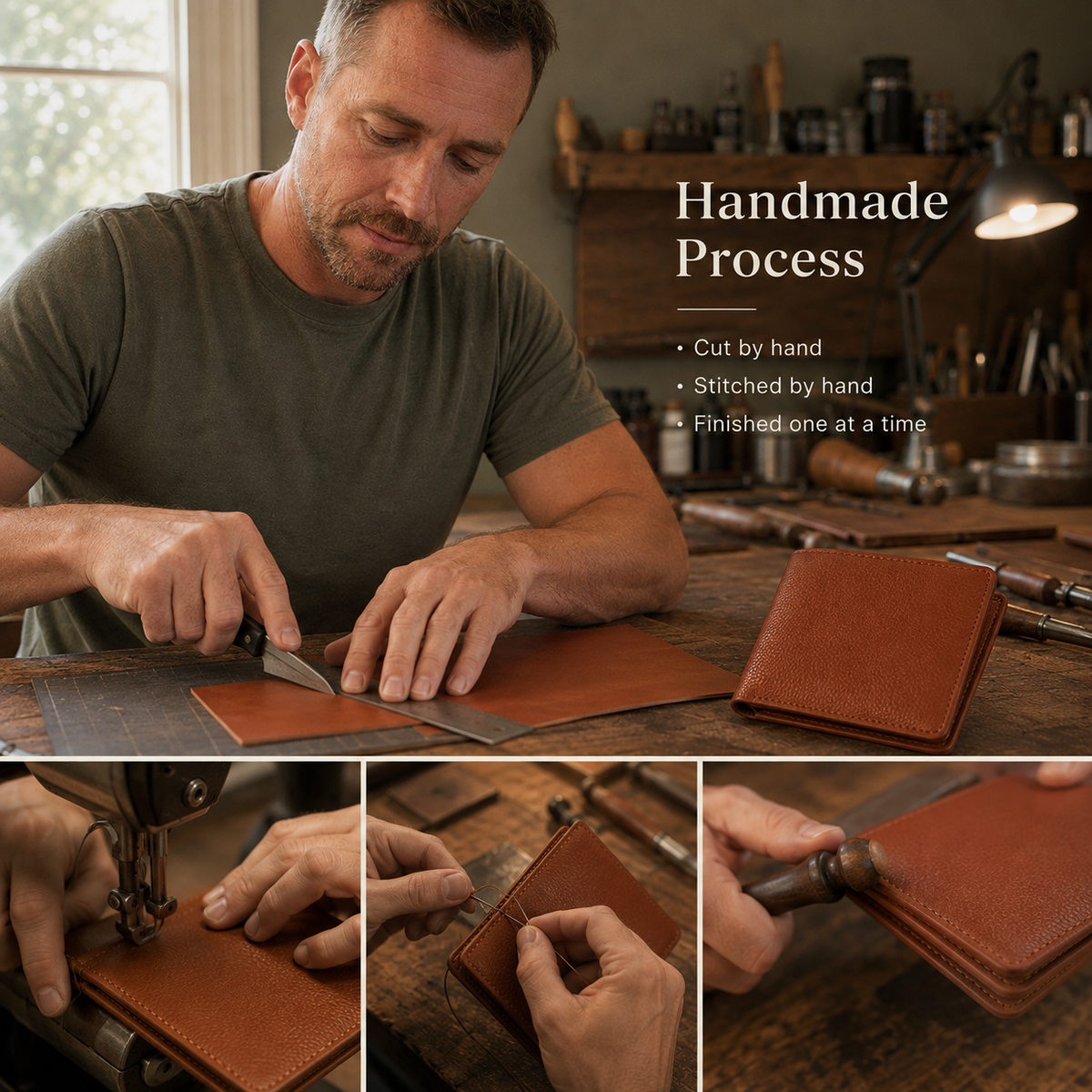 🔥-100% Handmade Full-Grain Leather Wallet (Daniel Brooks 𝐇𝐚𝐧𝐝𝐦𝐚𝐝𝐞) - BUY 2 FREE SHIPPING