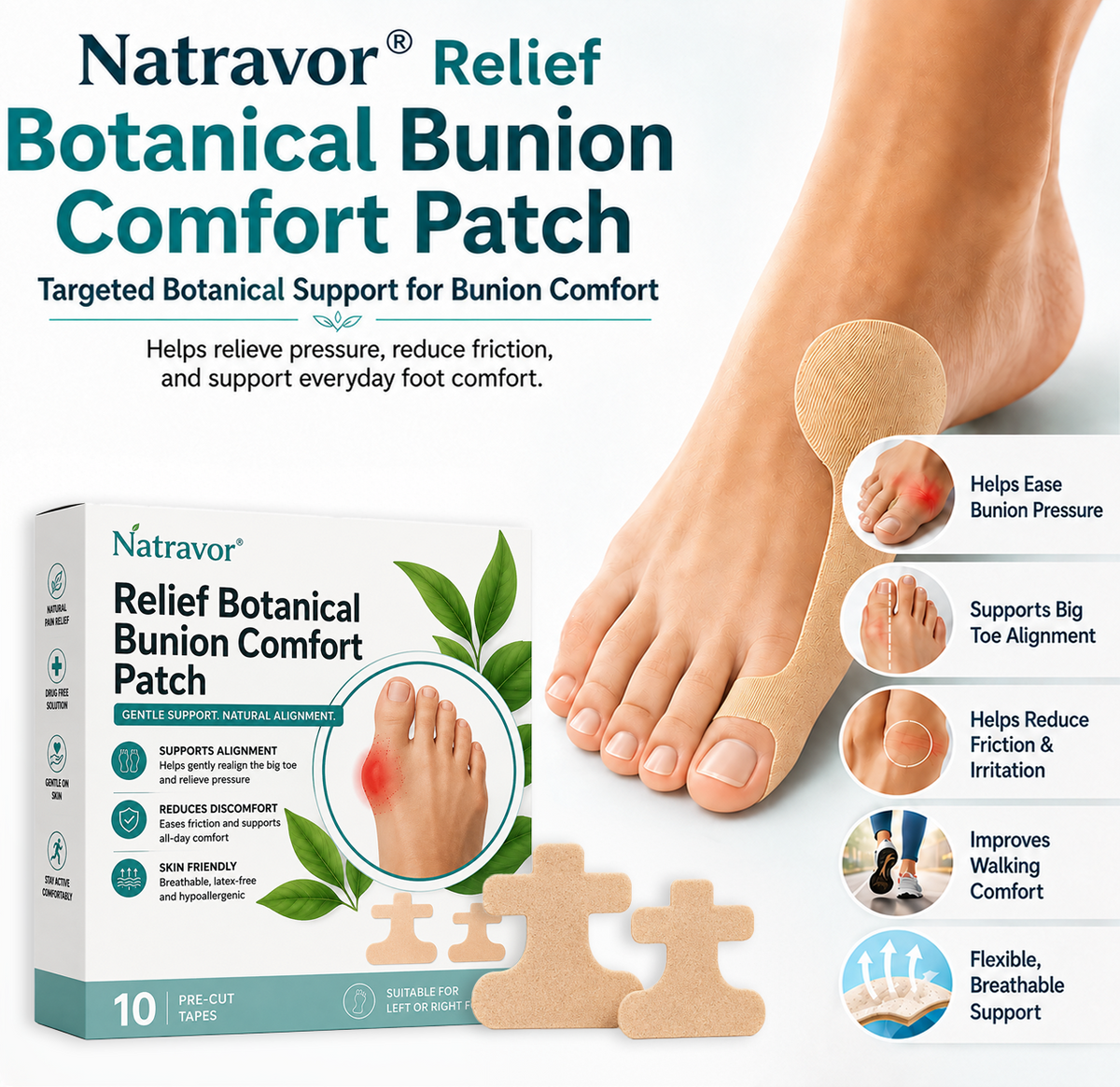 🏅Natravor® Relief Botanical Bunion Comfort Patcht👠💃（Physical Stretch Support + Botanical Comfort Formula)