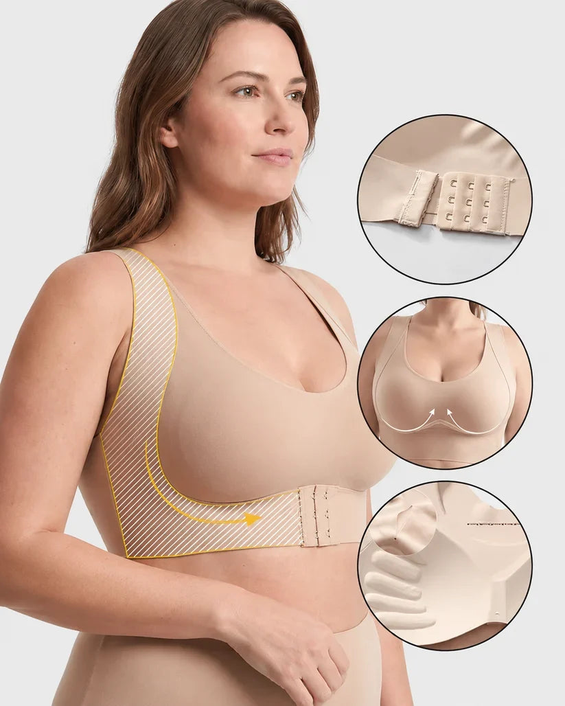 Cross Back Front Closure Wireless Posture Support Bra
