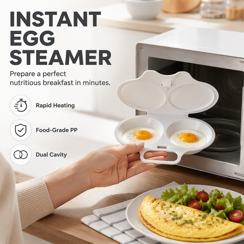 🔥2-Cavity Microwave Egg Poacher – Quick Oil-Free Egg Cooker for Easy Breakfasts