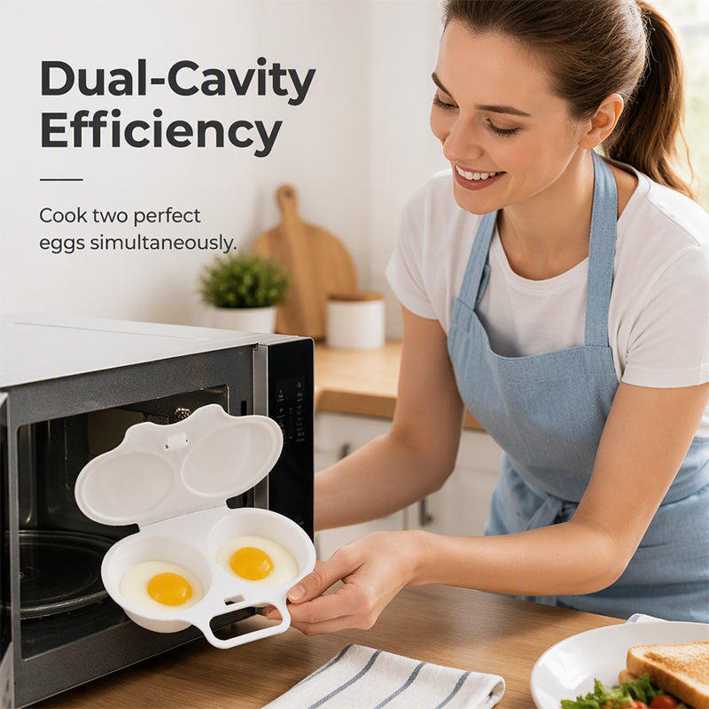 🔥2-Cavity Microwave Egg Poacher – Quick Oil-Free Egg Cooker for Easy Breakfasts